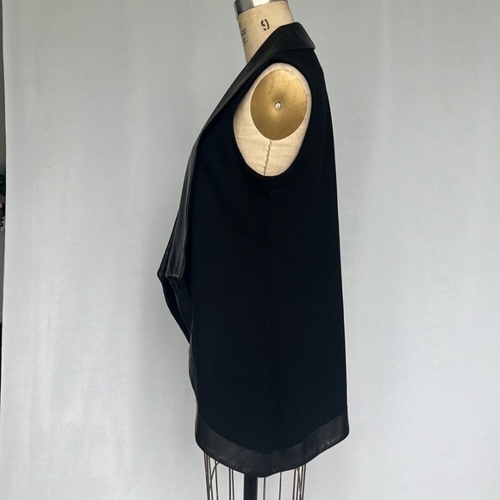People Like Frank Anthropologie Edgy Black Leather Trim Waterfall Open Vest Sz 6 - Picture 7 of 8